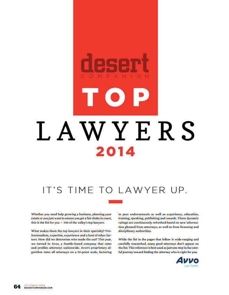 Desert Companion TOP LAWYERS 2014 Award Page